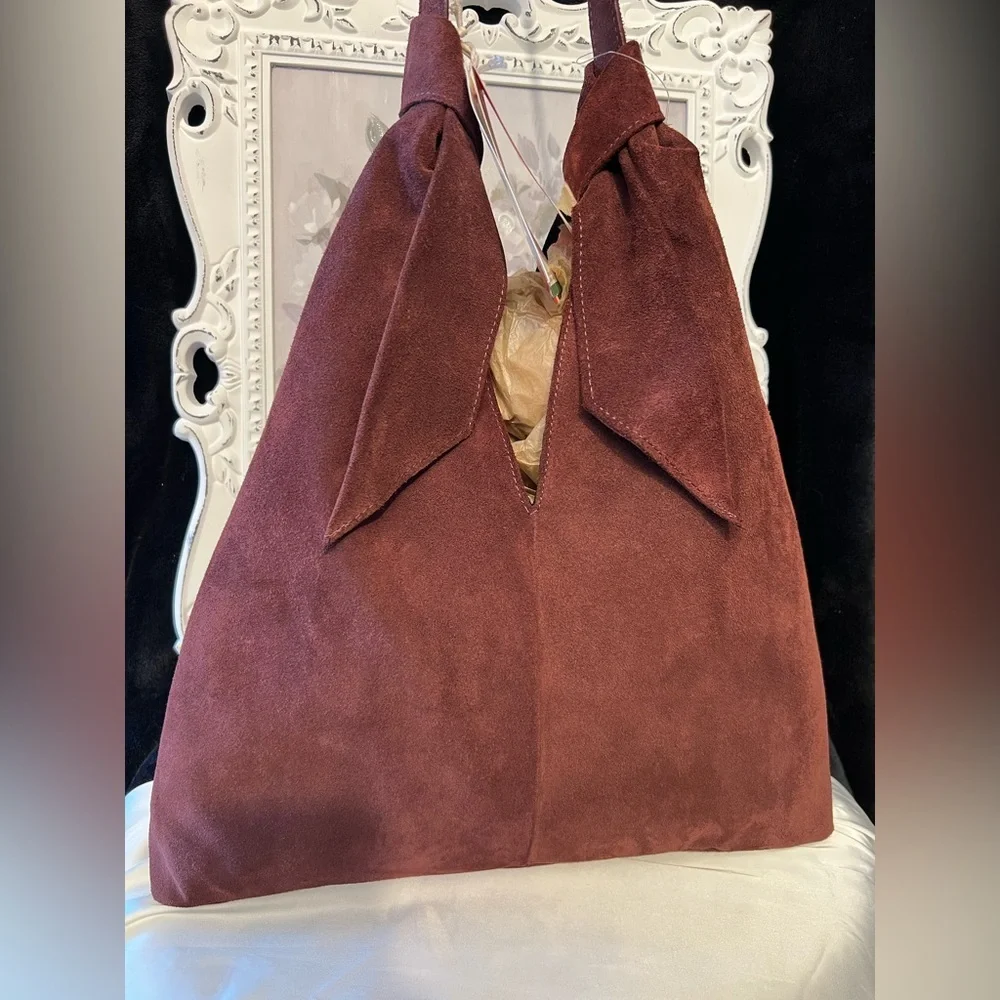 🍷Divina Firenze Gorgeous Wine Genuine Suede Leather Slouchy Hobo Bag 🍷NWT - Picture 15 of 17